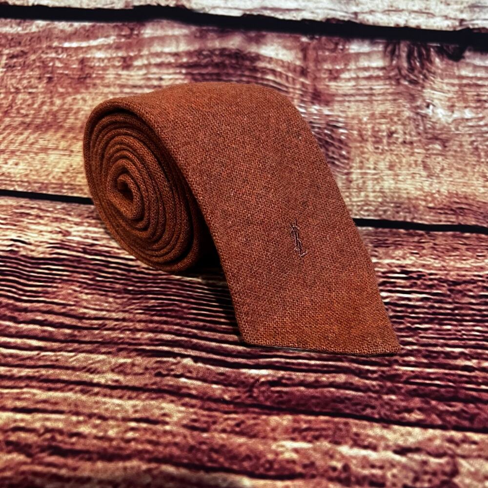 Yves Saint Laurent Heather Mist Skinny Tie 56x3 Italian Wool Blend Rust Orange